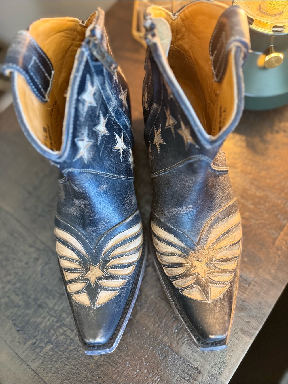 Old Gringo Black Star Wing Western Ankle Boots Size 7.5B Distressed Leather - Picture 2 of 14